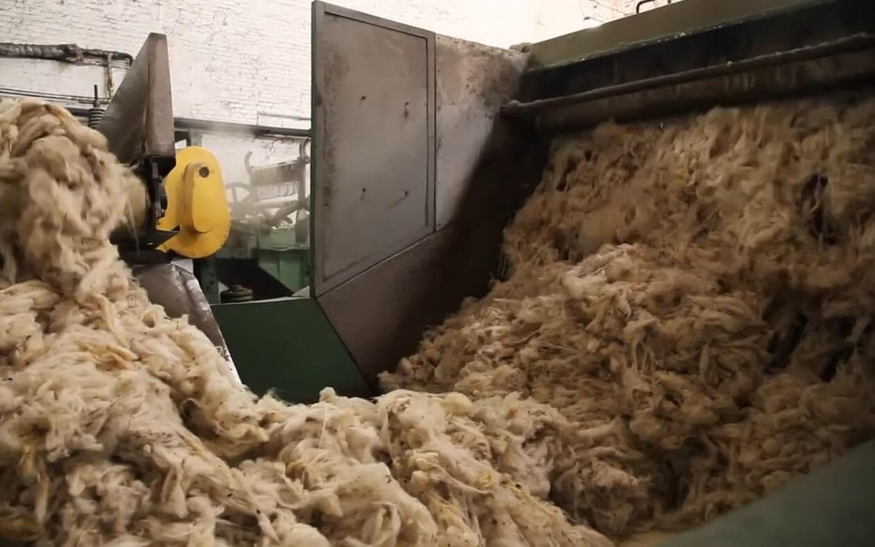 Close-up of raw, natural wool fibers before processing