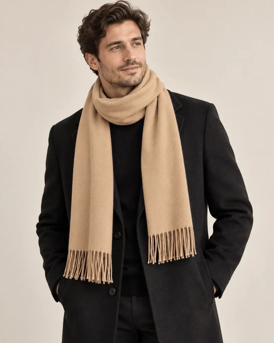 Beige Wool Scarf – 100% Wool Winter Scarf, 11.8"x78.7" - View 4