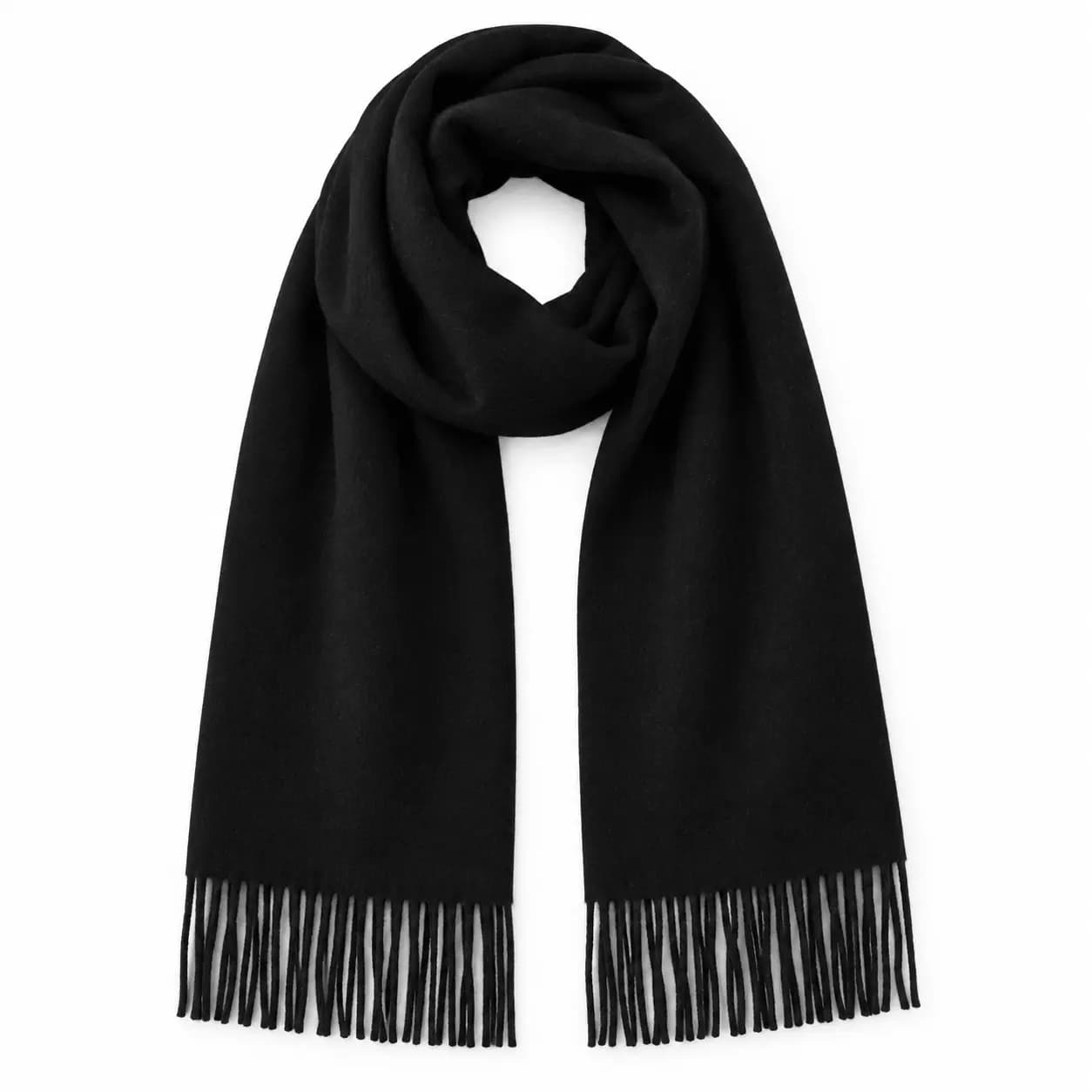 Black Wool Scarf for Men & Women - 100% Wool, 11.8x78.7 inches - View 1