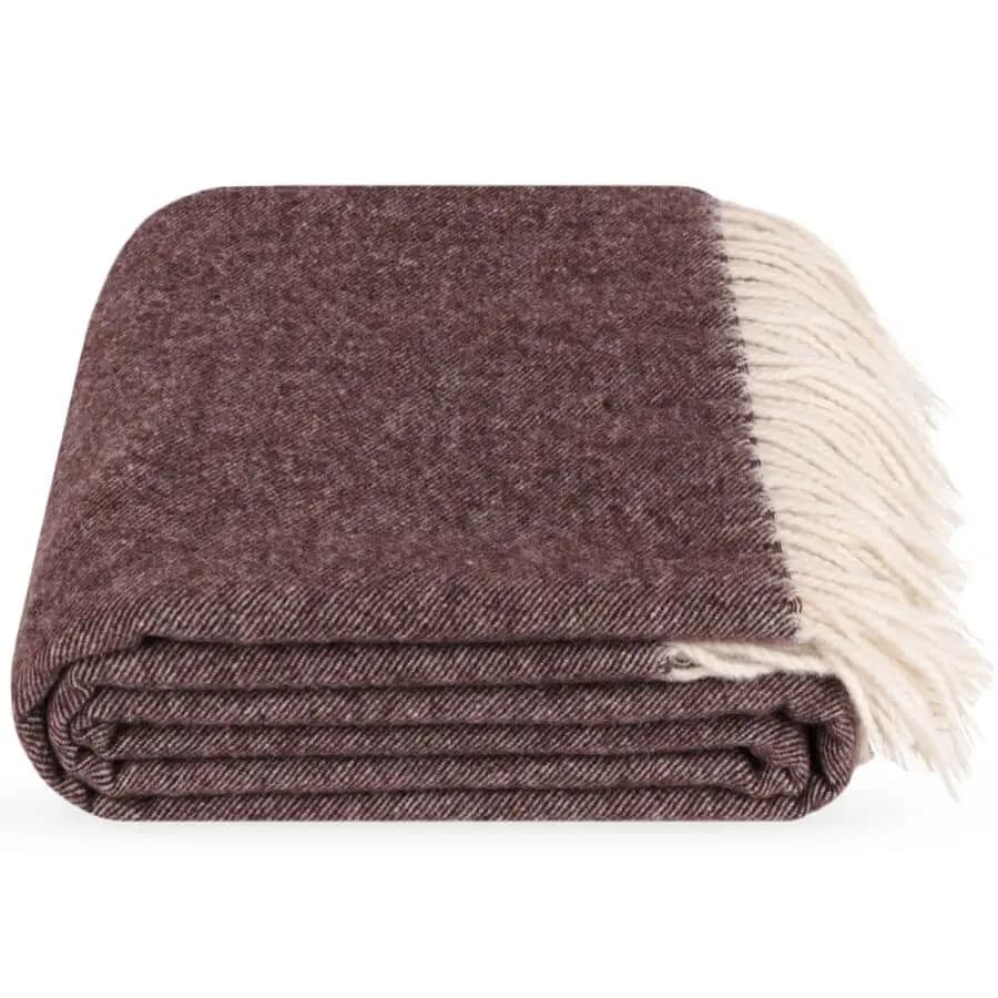Brown Wool & Cashmere Throw Blanket with White Fringe – 55" x 79"
