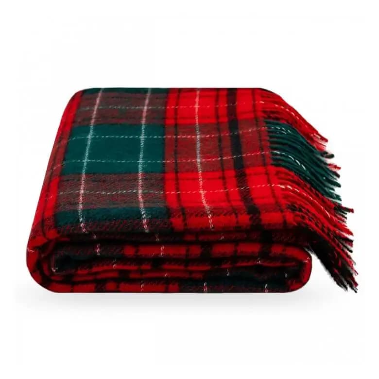 Red Green Tartan Wool Blanket – 100% Virgin Wool Plaid Christmas Throw, 55" x 79"