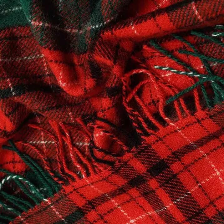 Red Green Plaid Wool Throw Blanket – 100% Sheep Wool Christmas Tartan Blanket, 55" x 79" - View 3