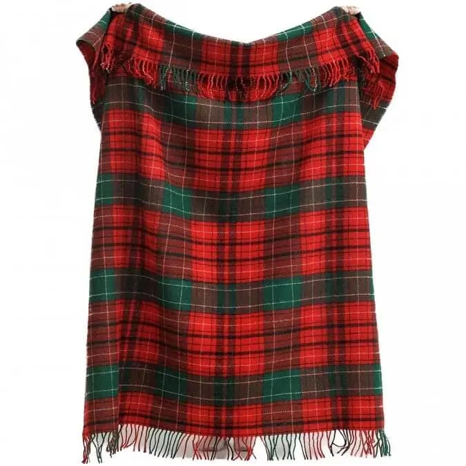 Red Green Plaid Wool Throw Blanket – 100% Sheep Wool Christmas Tartan Blanket, 55" x 79" - View 4