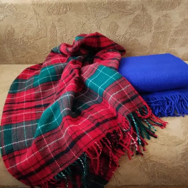 Red Green Plaid Wool Throw Blanket – 100% Sheep Wool Christmas Tartan Blanket, 55" x 79" - View 2