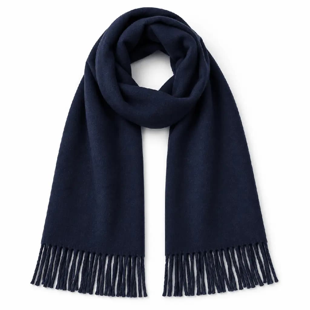 Dark blue 100% wool scarf with fringe