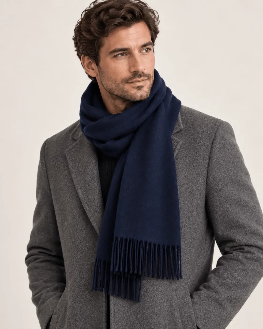 Dark Blue Wool Scarf, 100% Wool, 30x200 cm (11.8"x78.7") - View 3