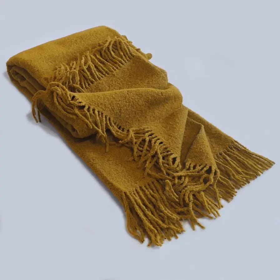 Mustard Yellow Bouclé Wool Throw Blanket – 140x200 cm (55x79 in), Sofa Blanket for Home, Cottage or Patio - View 2