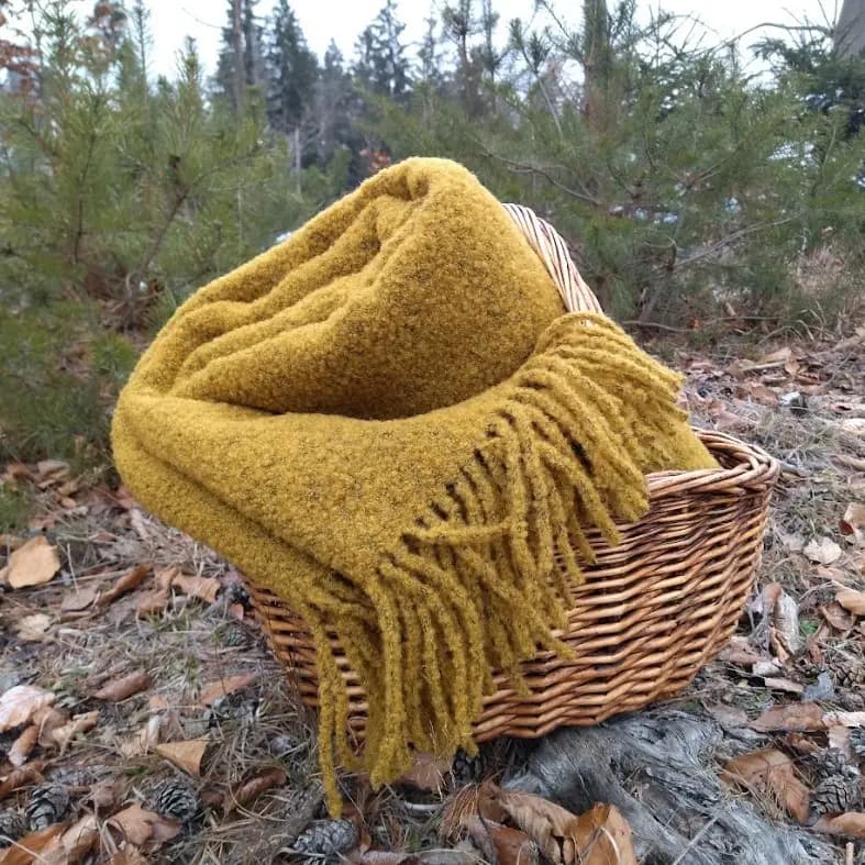 Mustard Yellow Bouclé Wool Throw Blanket – 140x200 cm (55x79 in), Sofa Blanket for Home, Cottage or Patio - View 5