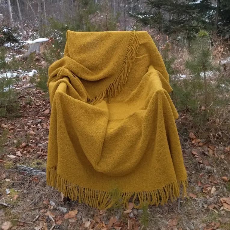 Mustard Yellow Bouclé Wool Throw Blanket – 140x200 cm (55x79 in), Sofa Blanket for Home, Cottage or Patio - View 4