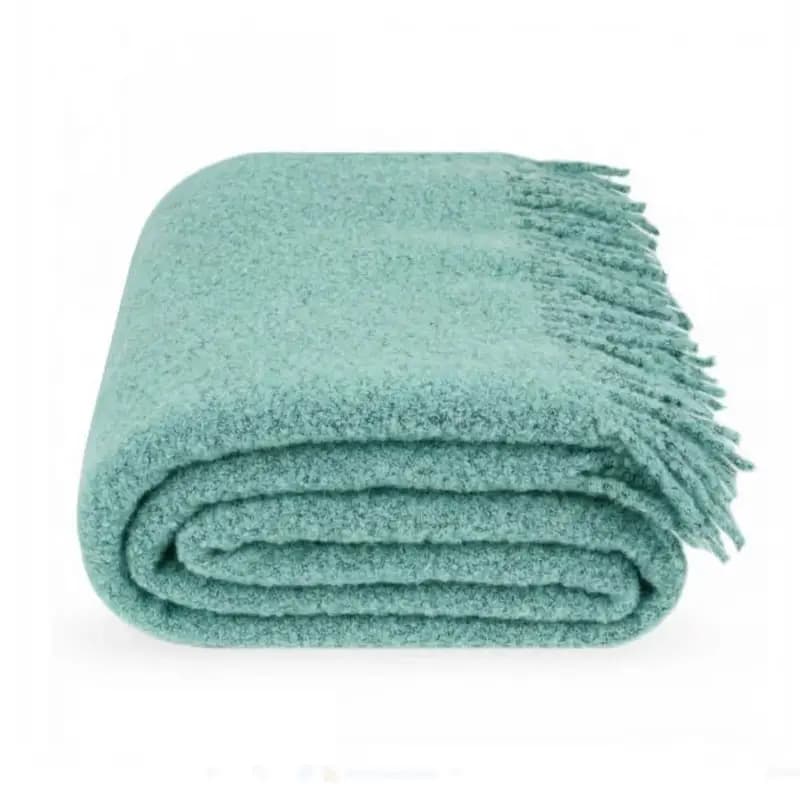 Jeté en laine bouclée aqua, 140x200 cm (55x79 po) – couverture chaude