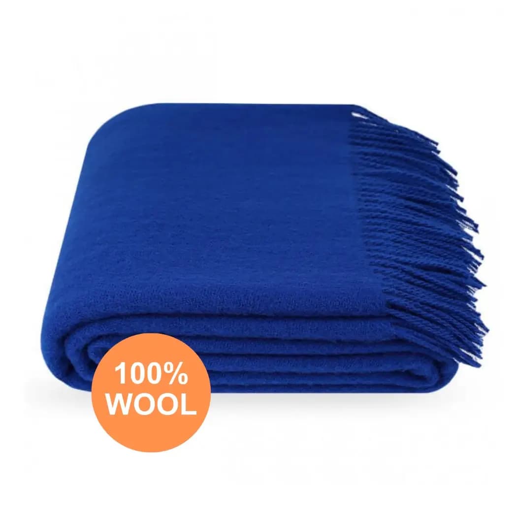 Royal Blue Throw Blanket, 100% Wool, 140x200 cm (55" x 79") - View 5