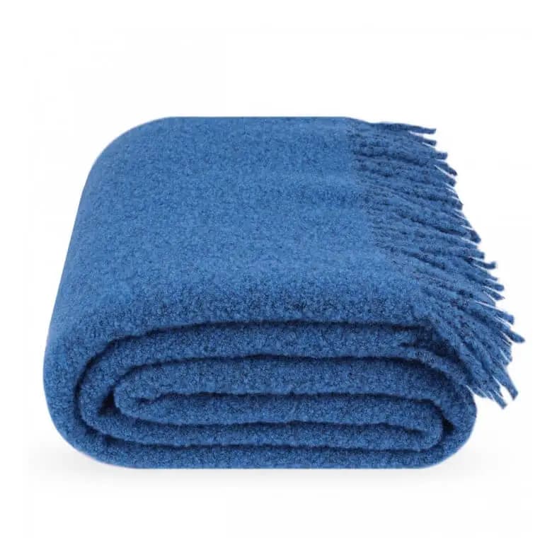 Jeté en laine bouclée bleu 140x200 cm (55x79 po) – Couverture chaude avec franges