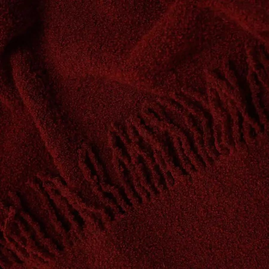 Burgundy Wool Throw Blanket – Bouclé Texture with Fringe, 55x79 in - View 3