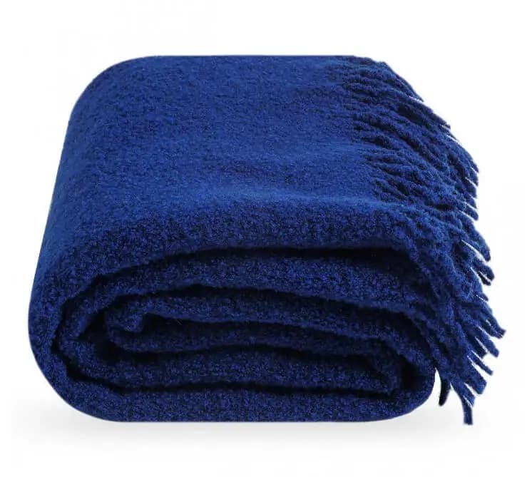 Royal Blue Bouclé Wool Throw Blanket - View 5