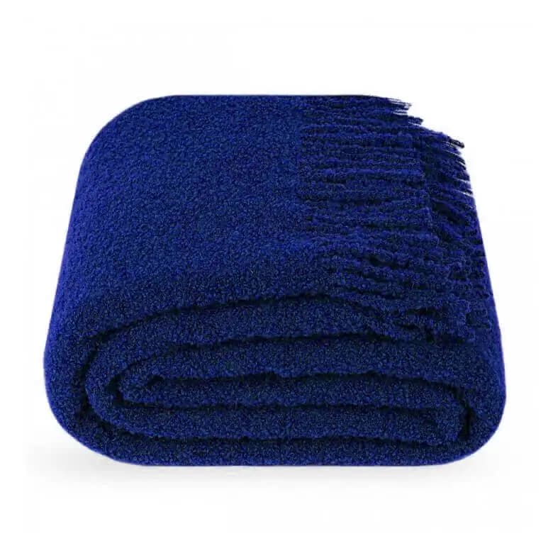 Royal Blue Bouclé Wool Throw Blanket