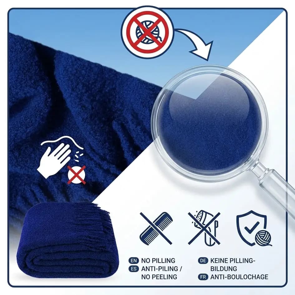 Royal Blue Bouclé Wool Throw Blanket - View 4