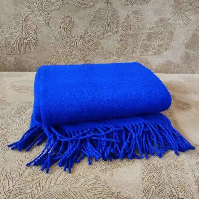 Royal Blue Throw Blanket, 100% Pure Wool, 55"x79" - View 6
